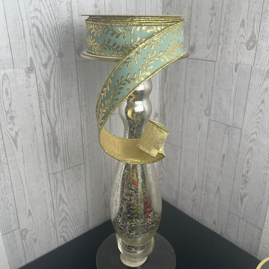 1.5"X10YD FOIL LEAF GARLAND/FUSED Sage Green Gold