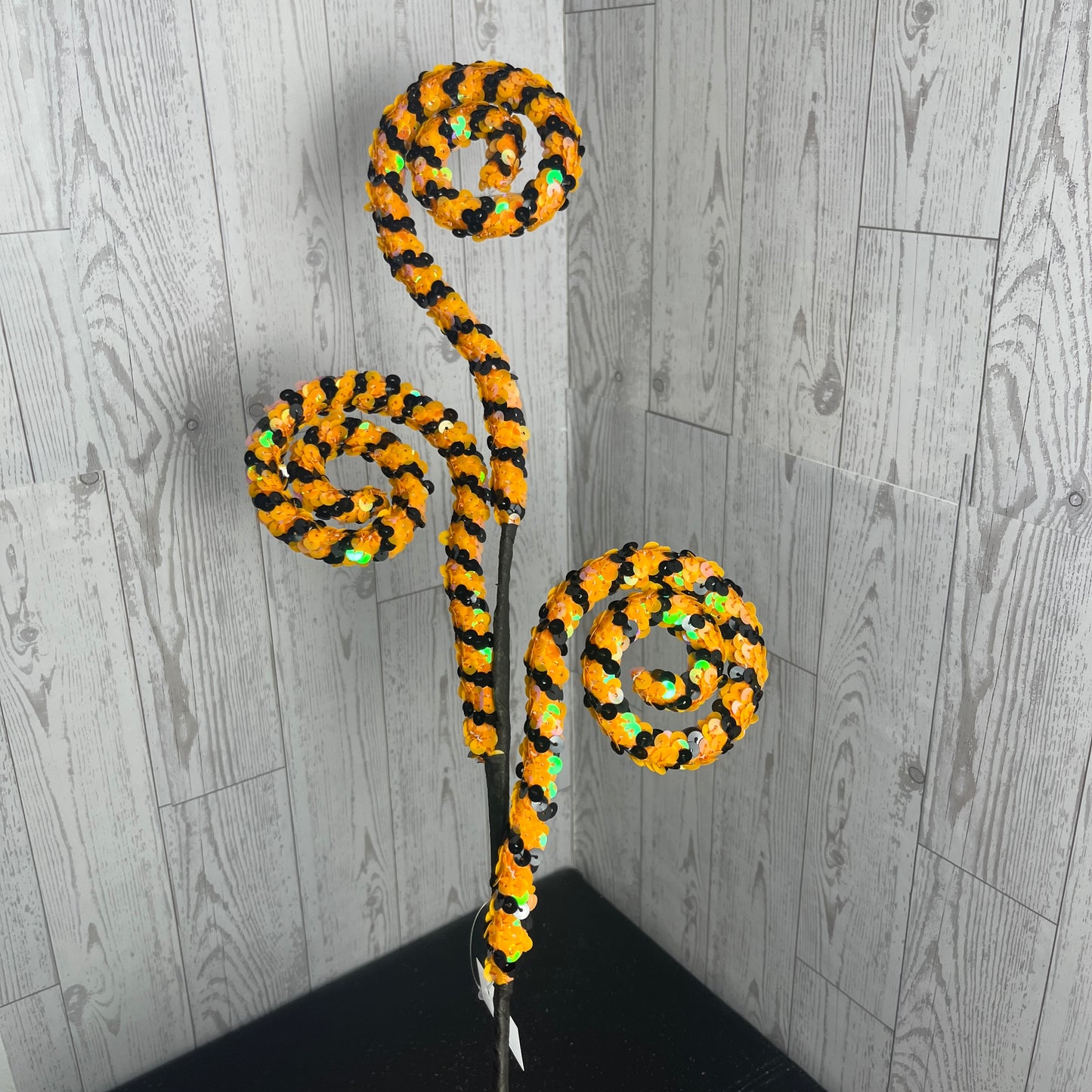 27" L Sequin Coil Spray Orange Black