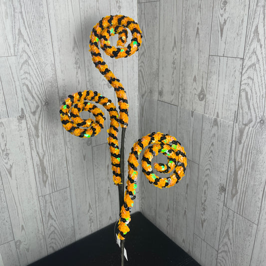 27" L Sequin Coil Spray Orange Black