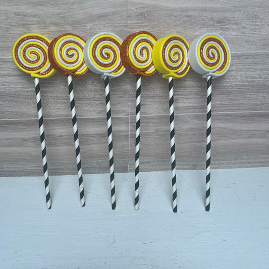 Candy Corn Themed Orange, White Yellow MINI Foam Lollipops (6)