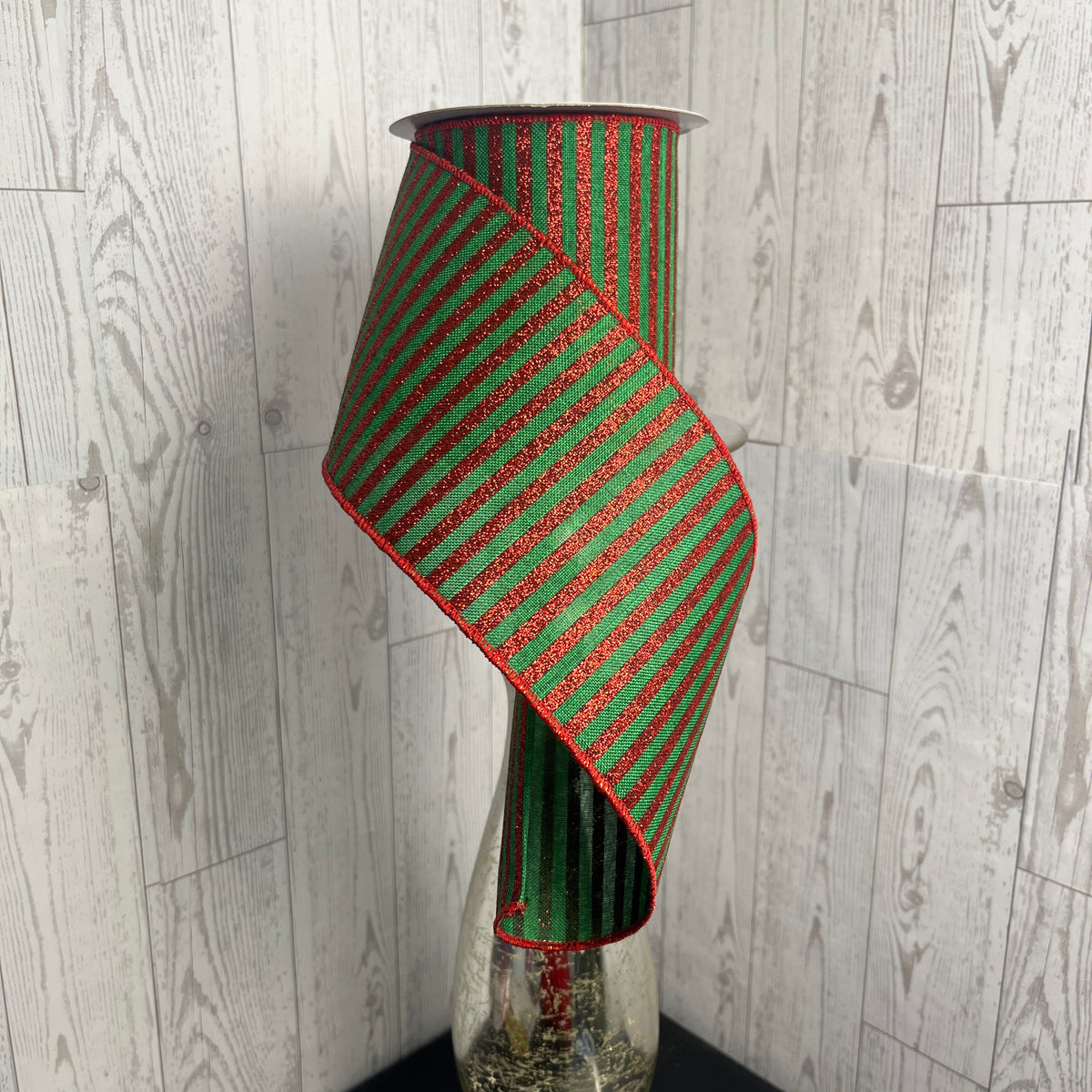 4"X10YD GLITTER STRIPE ON ROYAL Emerald Green Red
