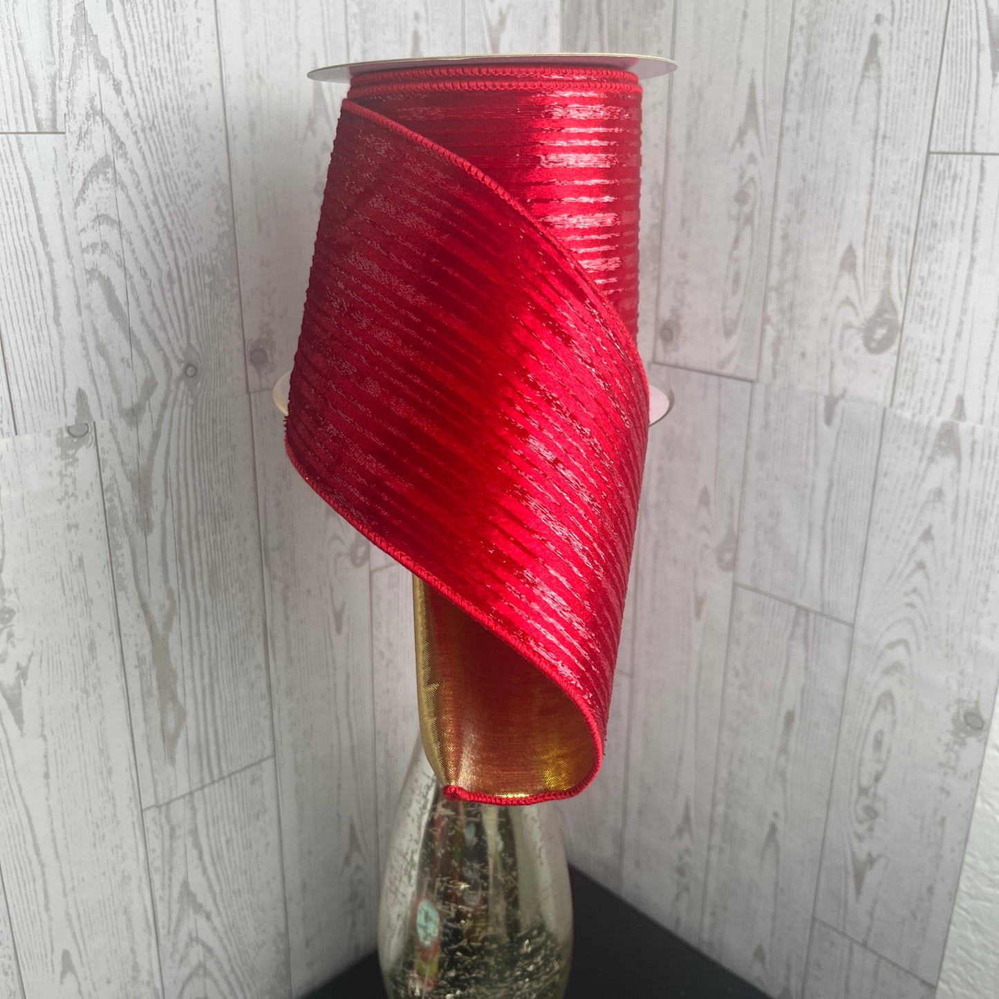 4"X10YD STRIPE VELVET/METALLIC Red Gold