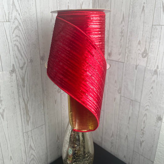 4"X10YD STRIPE VELVET/METALLIC Red Gold