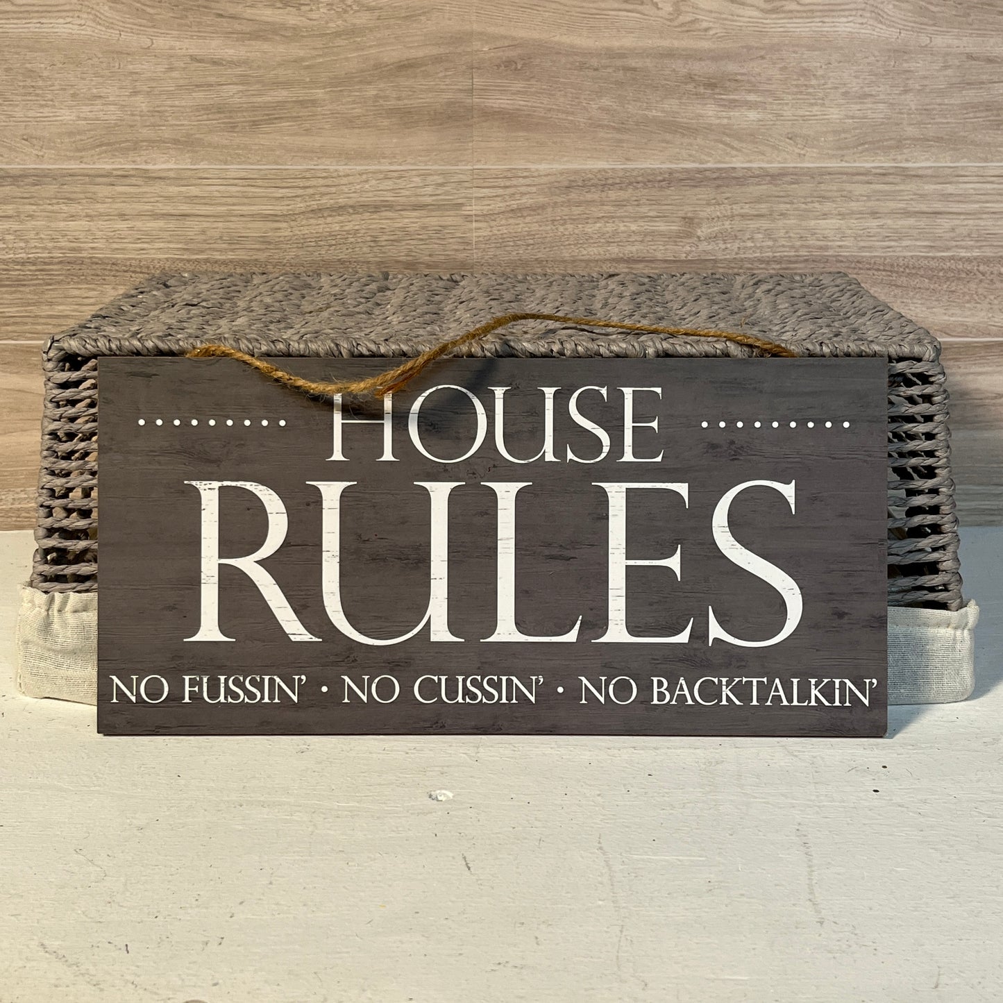 House Rules Wooden Wreath Sign
