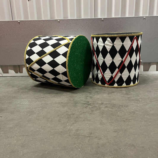 Harlequin Black & White Nutcracker Drum Decorative Props Set(2)