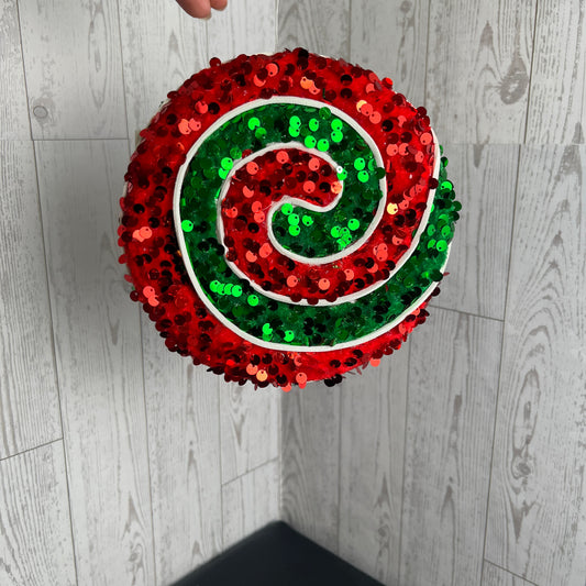 6” Sequin Peppermint Ornament Red, Emerald Green & White