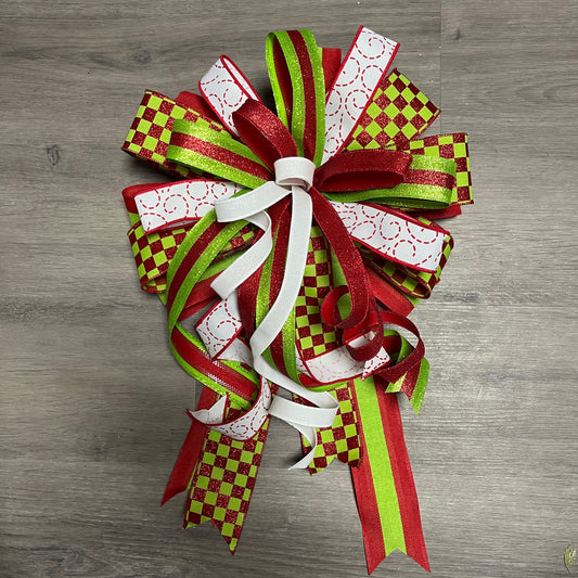 Handmade Fluffy lime Green, Red, White  Bow