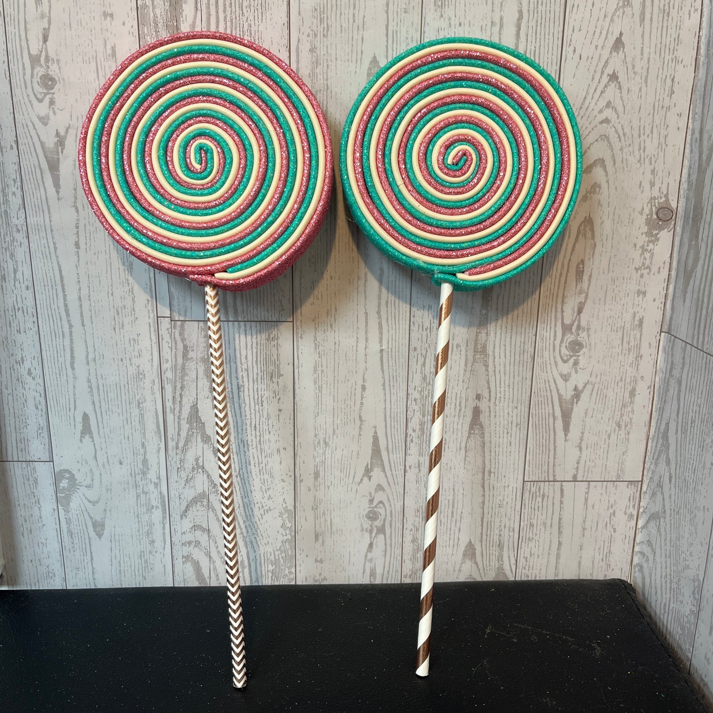 Faux Handmade Lollipops with Stick - SET 2 Mint Green, Light pink, Cream