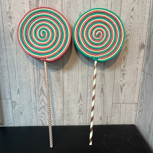 Faux Handmade Lollipops with Stick - SET 2 Mint Green, Light pink, Cream
