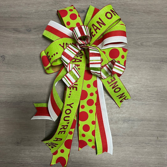 Handmade Lime Green, Red, White  Bow
