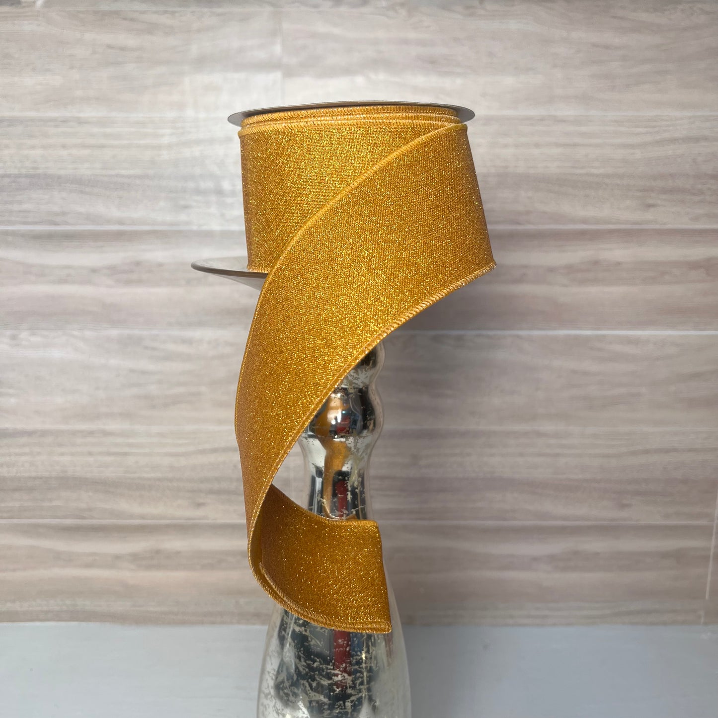 2.5"X10YD FINE GLITTER ON ROYAL- Mustard Yellow