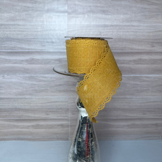 2.5"X10YD SCALLOPED EDGE ROYAL BURLAP- Dark Mustard Yellow