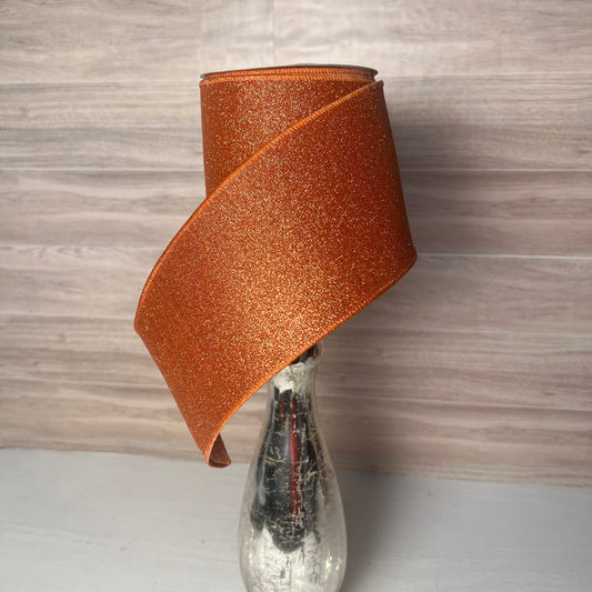 4"X10YD FINE GLITTER ON ROYAL- Terracotta Orange
