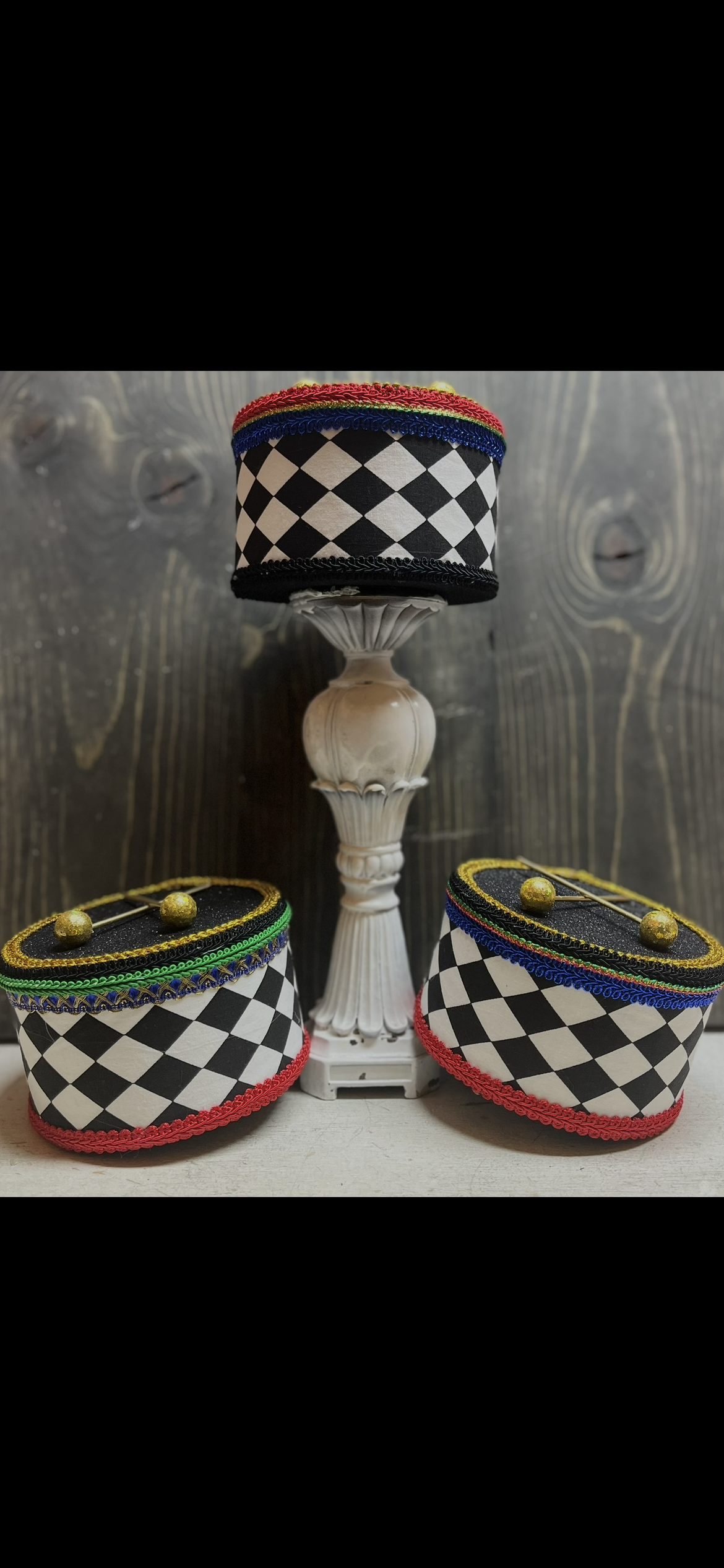 Harlequin Black & White Nutcracker Drum Decorative Props (ONE)