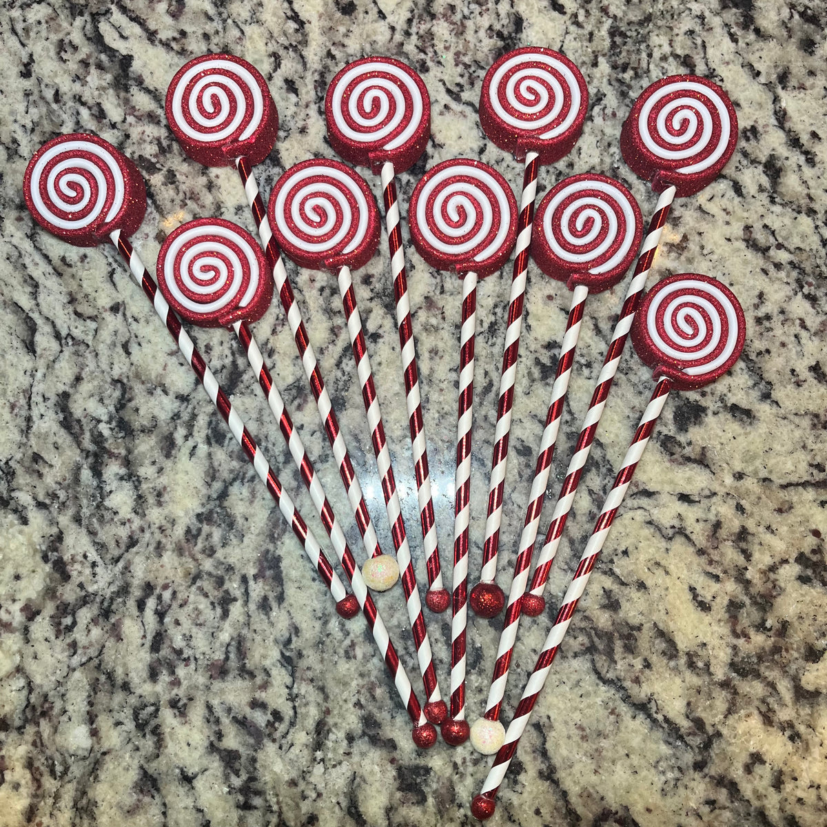 Whimsical Mini Red & White Lollipops (6)