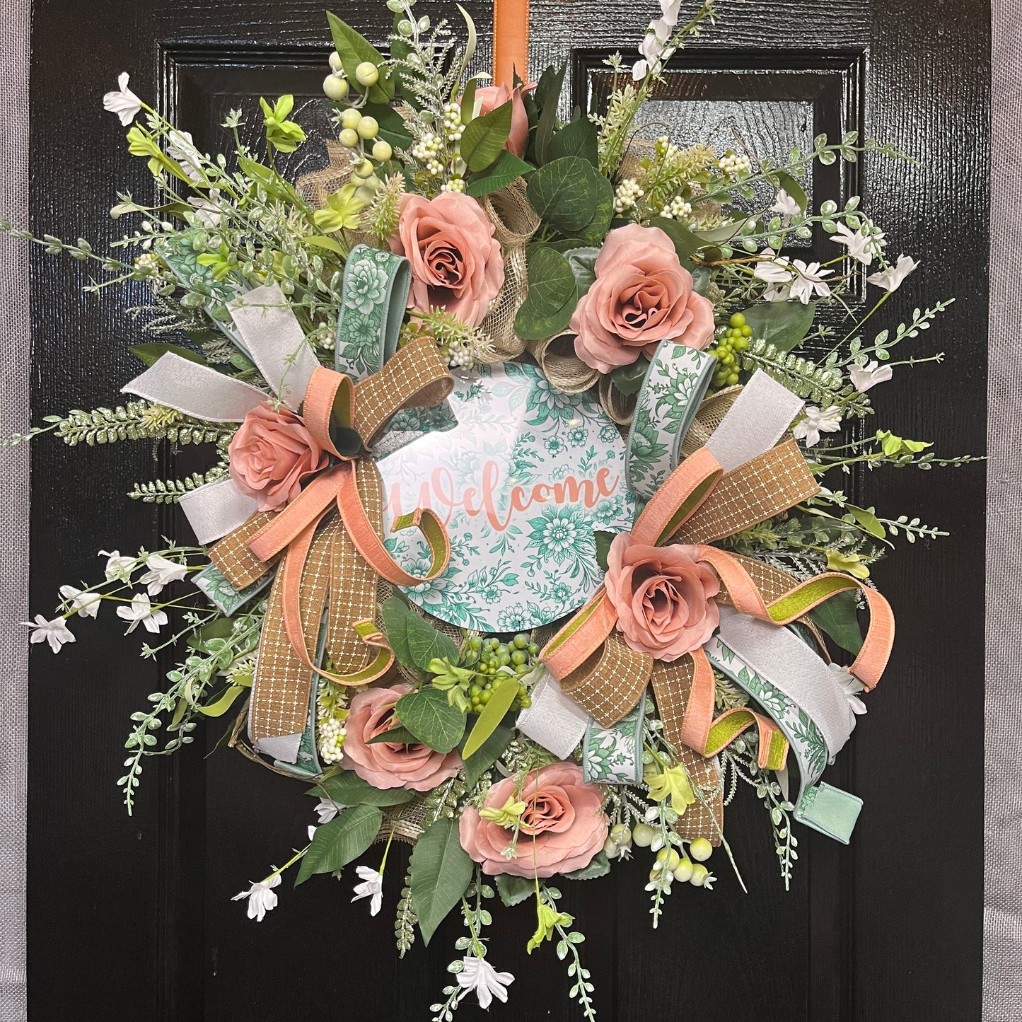 Spring Sage & Pink Welcome Wreath