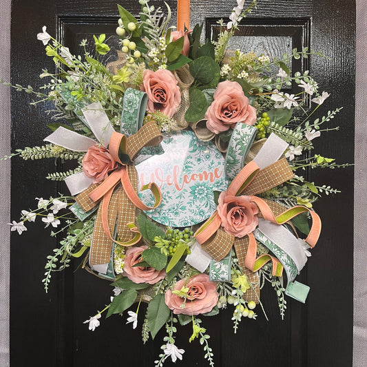 Spring Sage & Pink Welcome Wreath