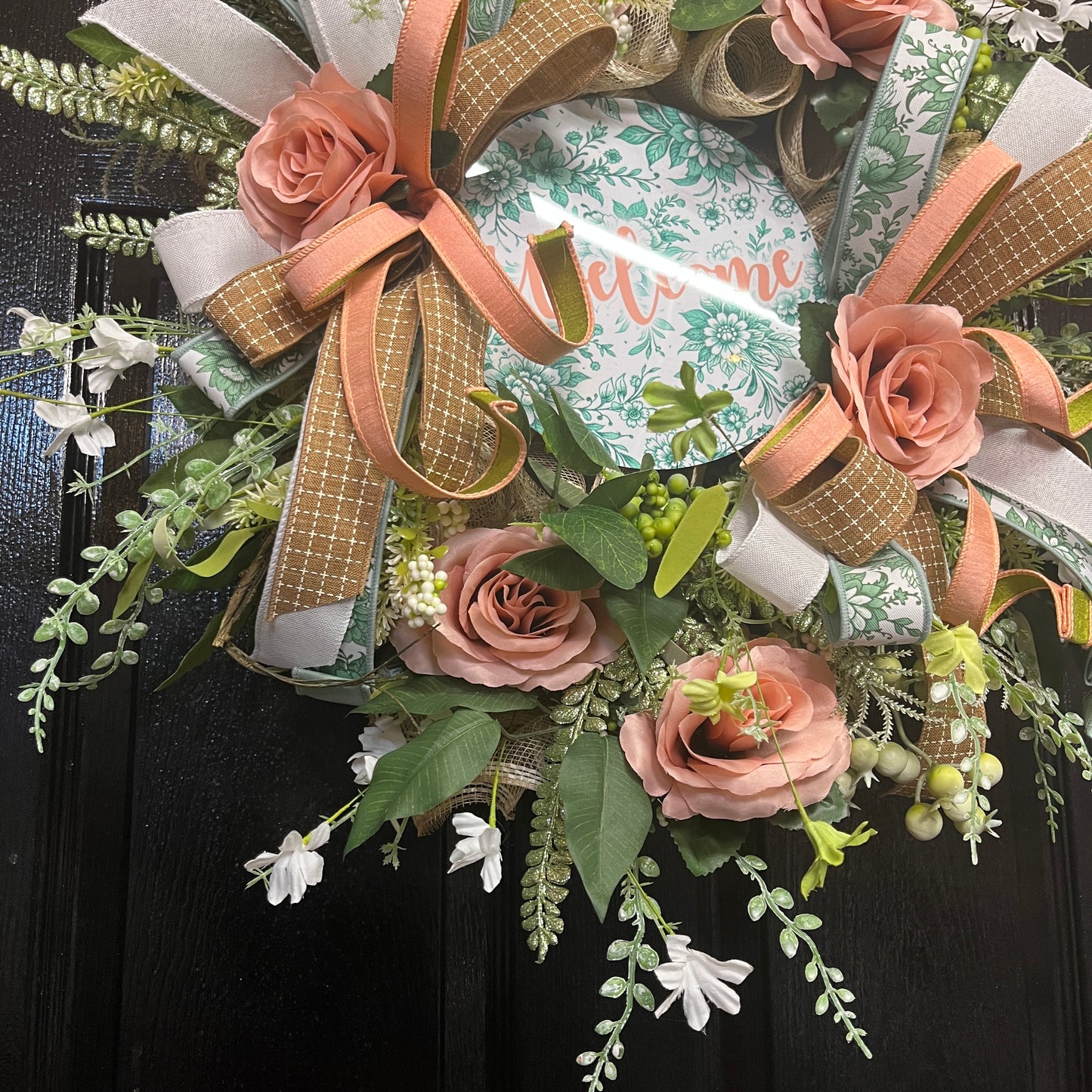 Spring Sage & Pink Welcome Wreath