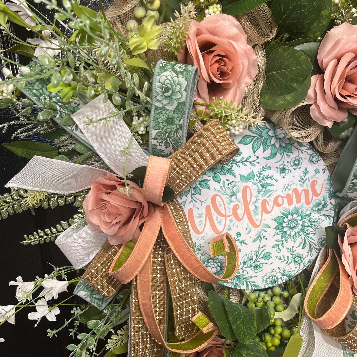 Spring Sage & Pink Welcome Wreath