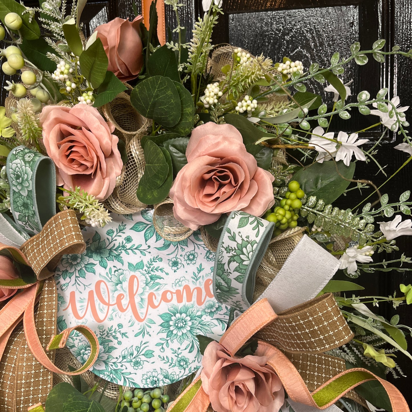 Spring Sage & Pink Welcome Wreath