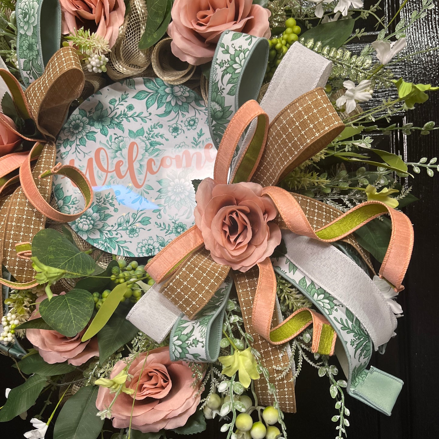 Spring Sage & Pink Welcome Wreath