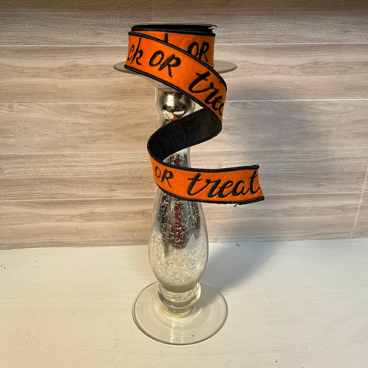1.5"X5YD Orange & Black Trick or Treat Felt Ribbon