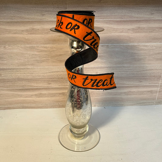 1.5"X5YD Orange & Black Trick or Treat Felt Ribbon