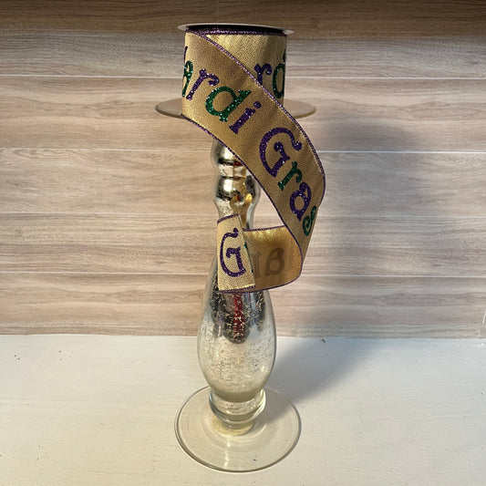 2.5"X10YD Mardi Gras On Gold Satin Ribbon