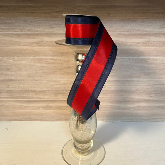 2.5"X10YD Red & Navy Blue Satin Ribbon