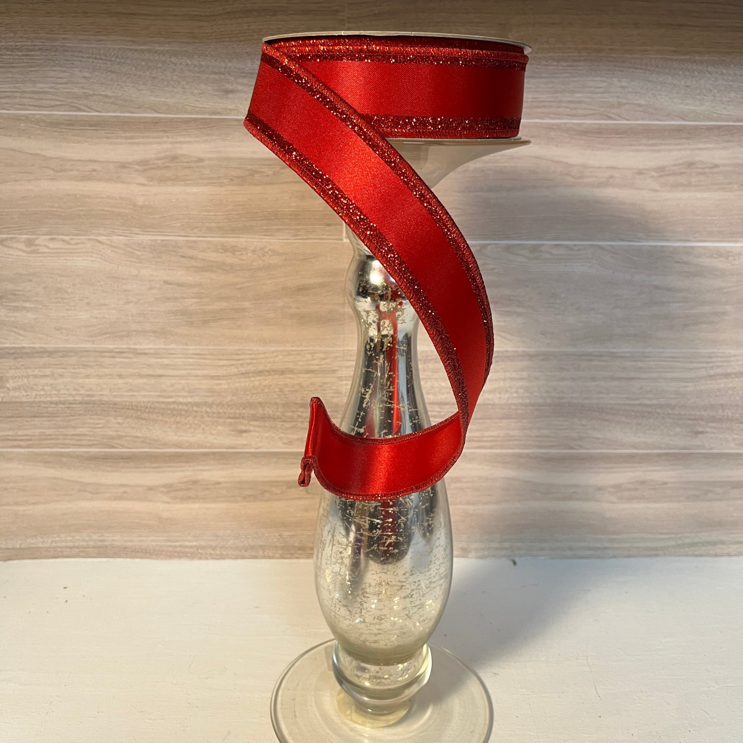 1.5"X10YD Red Glittered Edge Satin Fused Ribbon