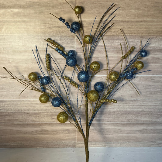 35" Ball Smoke Blue & Gold Glitter Spike Spray