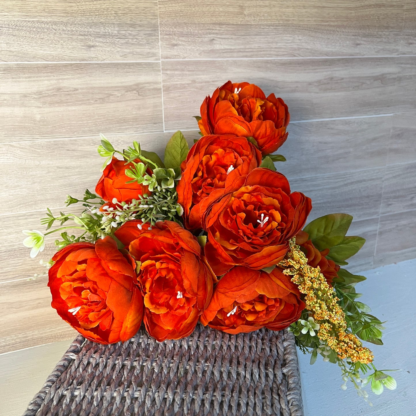 Orange Passionate Peony W/ Foliage Bush (13stem)