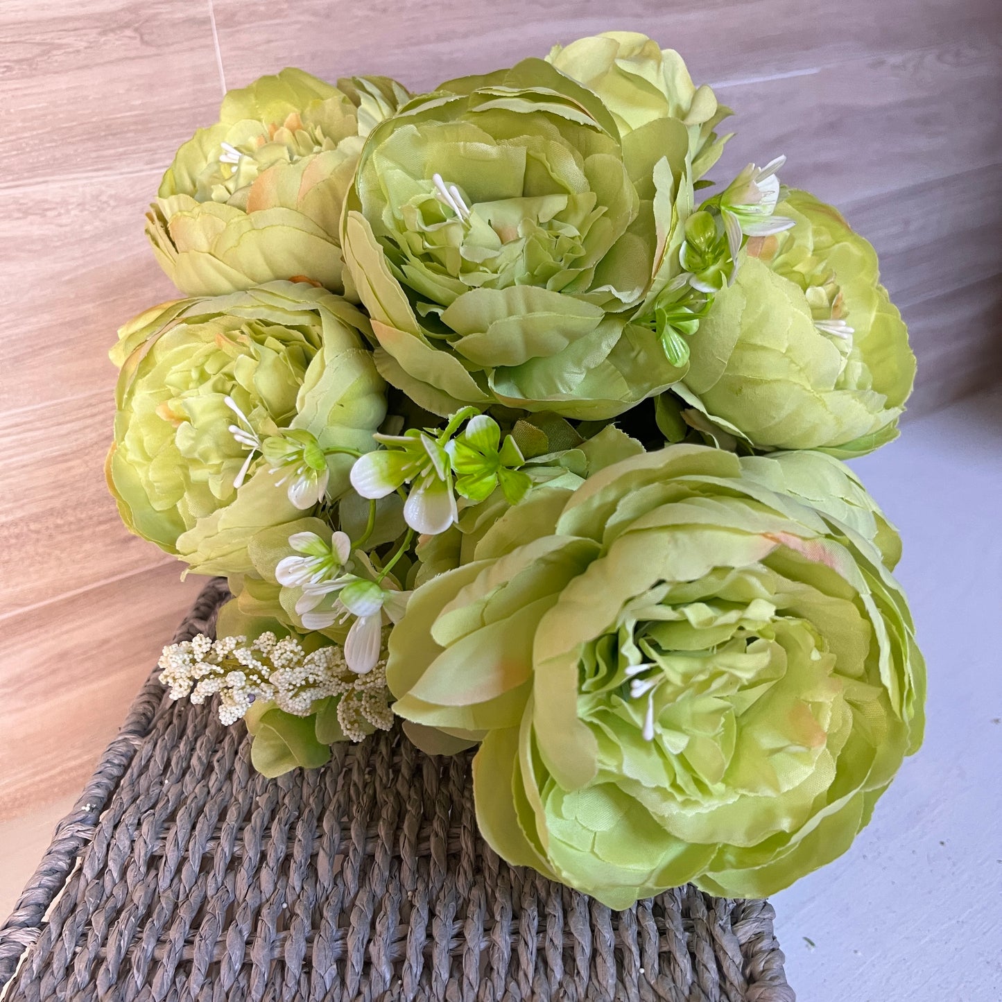 Vintage Green Passionate Peony W/ Foliage Bush (13stem)