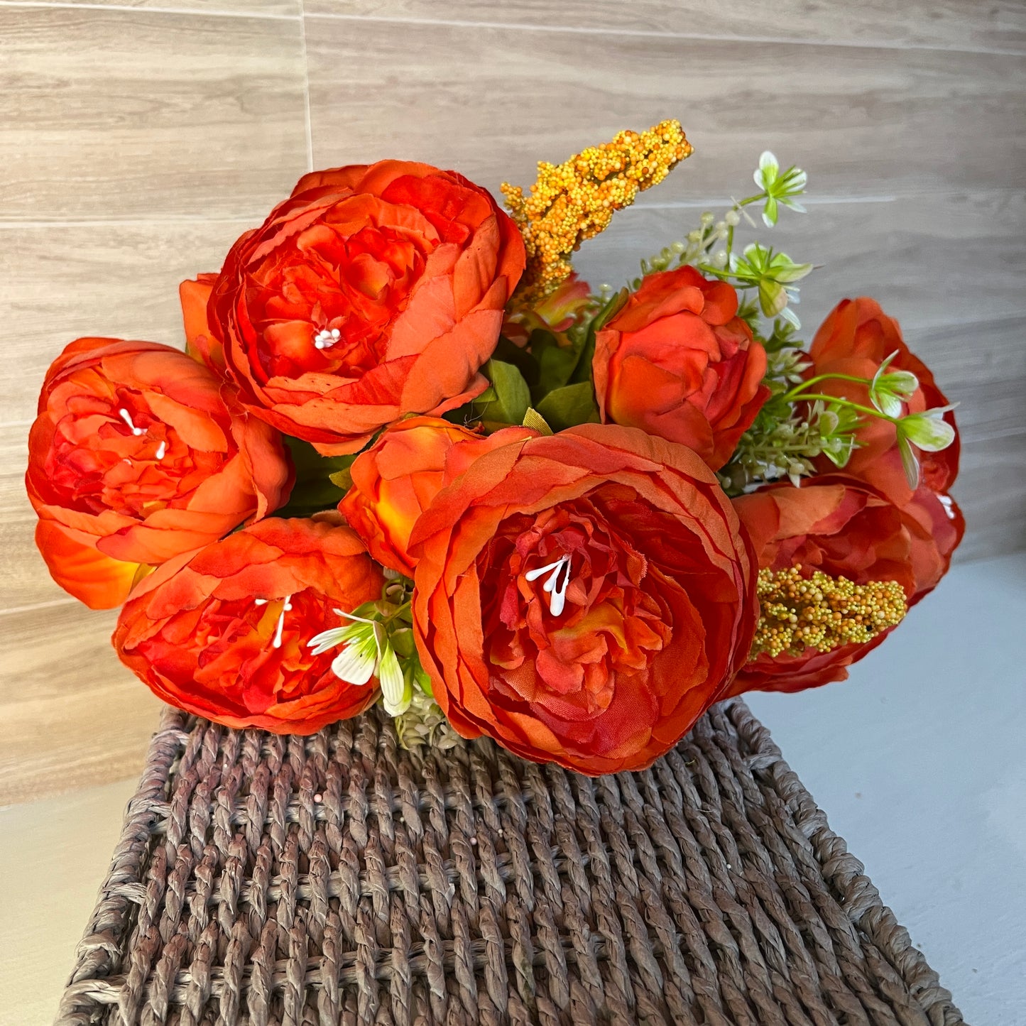 Salmon Orange Passionate Peony W/ Foliage Bush (13stem)