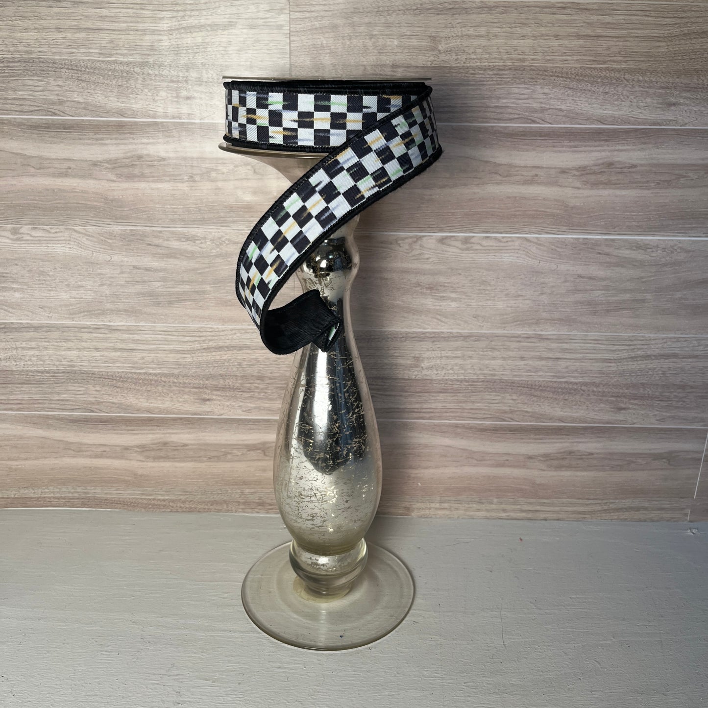 1.5"X10YD Black & White Checkered Ribbon