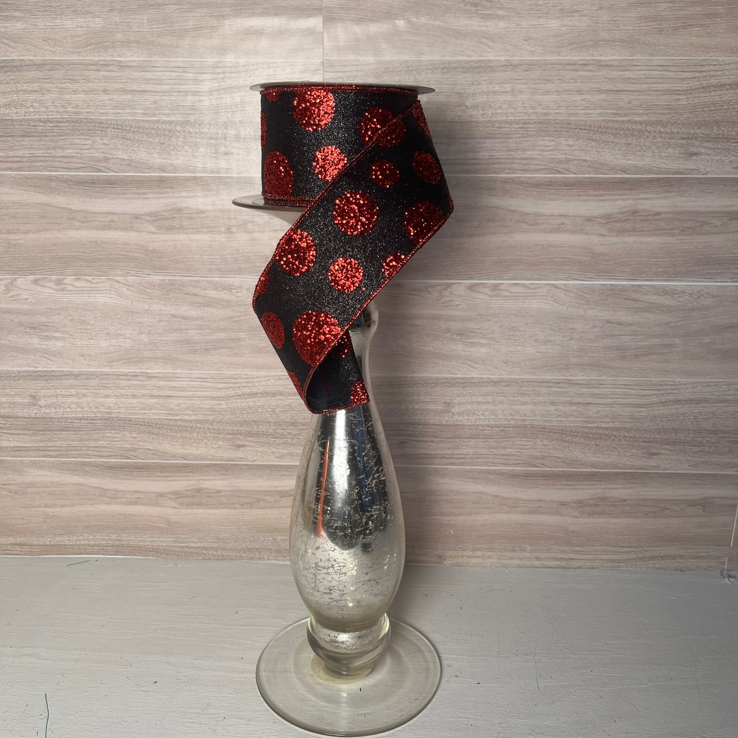 2.5"X10YD Black & Red Giant Polka Dots
