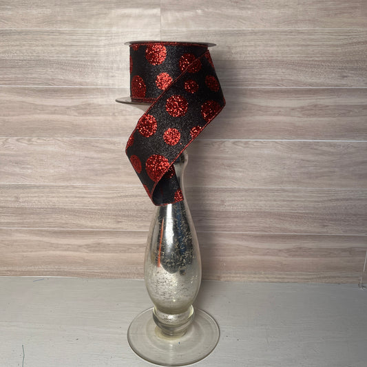2.5"X10YD Black & Red Giant Polka Dots