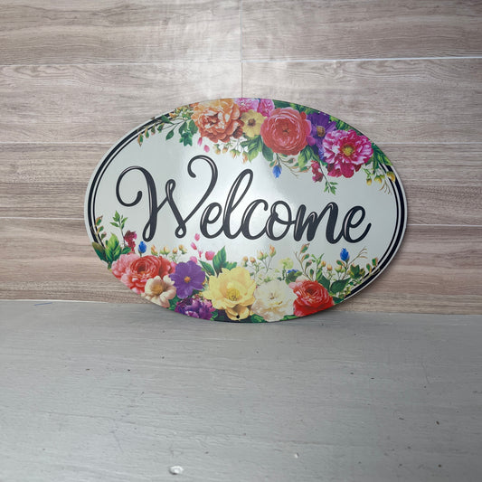 15" X 10.25"H Floral Welcome Oval Sign