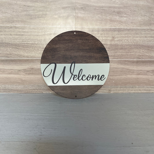 8" Welcome Faux Wood Backed Sign