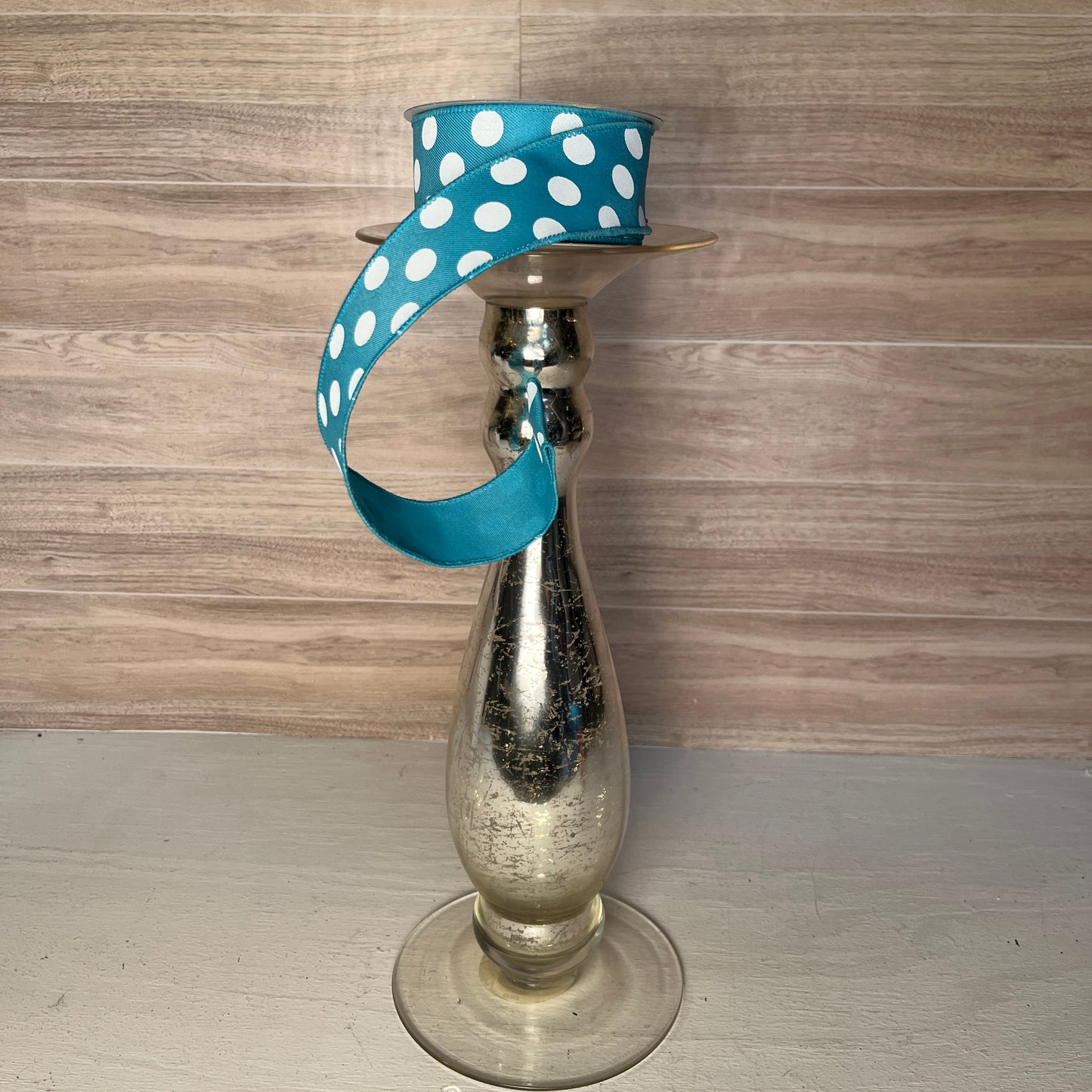 1.5"X10YD Turquoise & White Polka Dot Ribbon