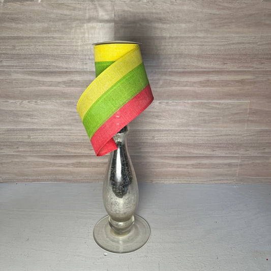 4"X10YD Colorblock 3-in-1 Hot Pink, Lime Green, & Yellow ribbon