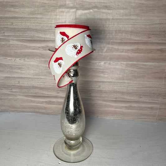 2.5"X10YD Christmas Brown Santa on Tan Background Ribbon