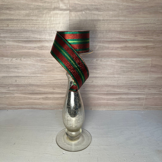 2.5"X10YD Christmas Red, Green & Gold Metallic Ribbon