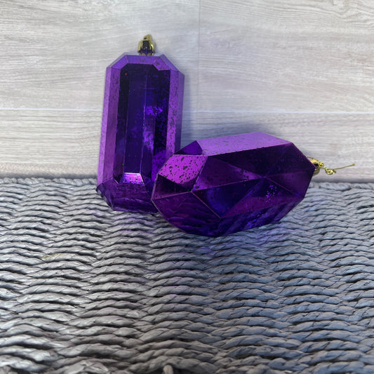 2 Assortment 5.25"L Laser Glitter Gem Ornament- Antique Purple