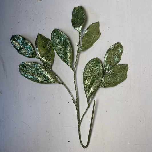 Fine Glitter Magnolia Leaf Stem-Sage