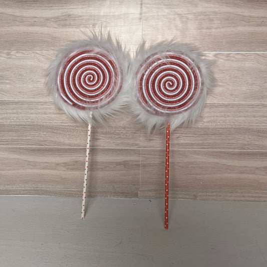 White Fur with Red, Pink, White Foam Lollipops (2)