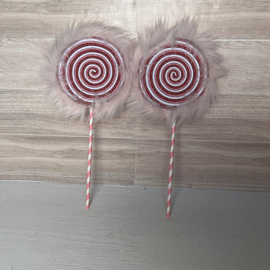 Light Pink Fur with Red, Pink, White Foam Lollipops (2)