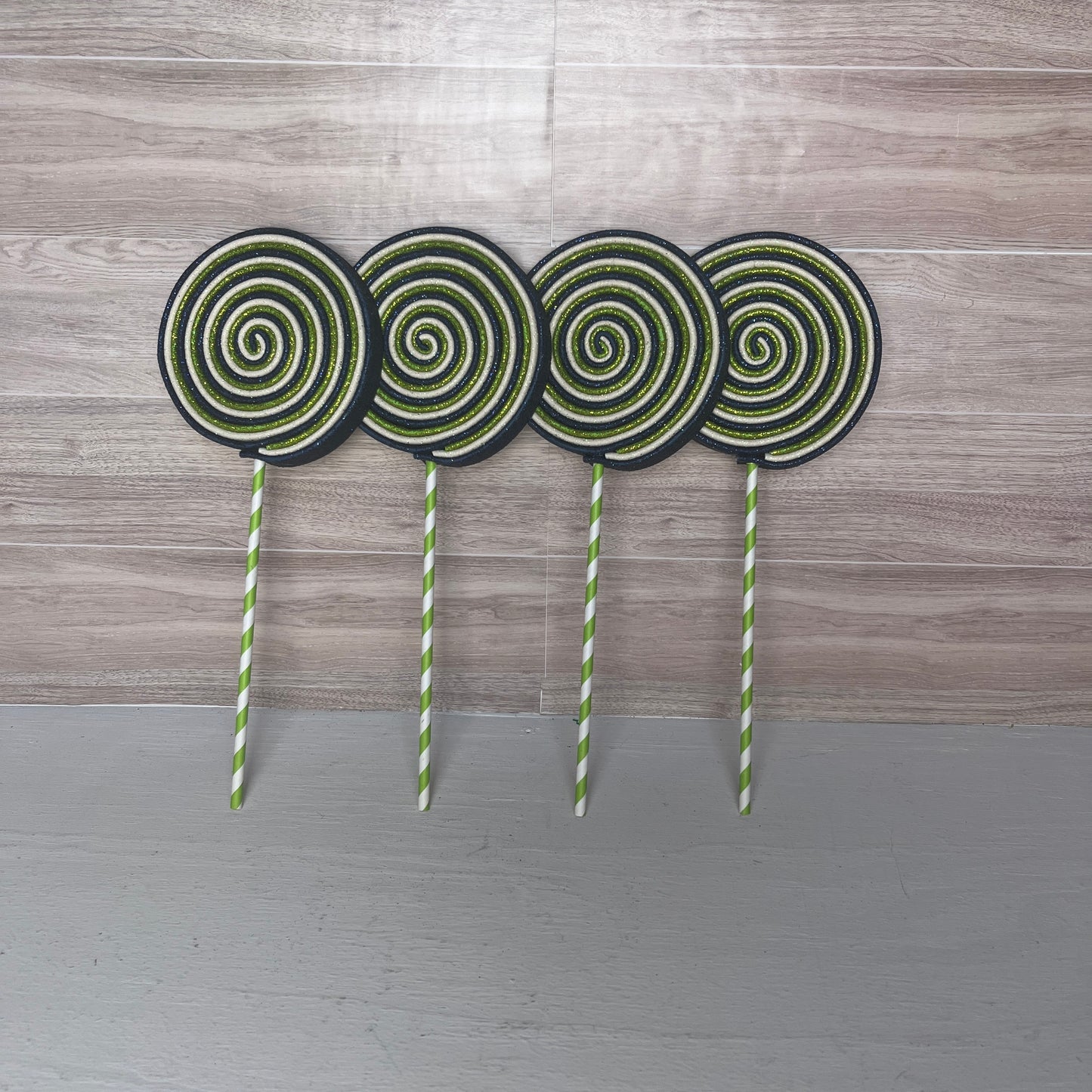 Navy Blue, Lime Green, Cream Foam Lollipops (4)