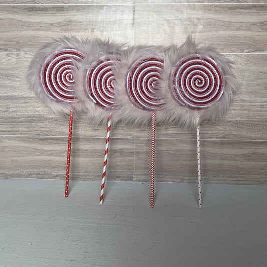 Light Pink Fur with Red, Pink, White Foam Lollipops (4)