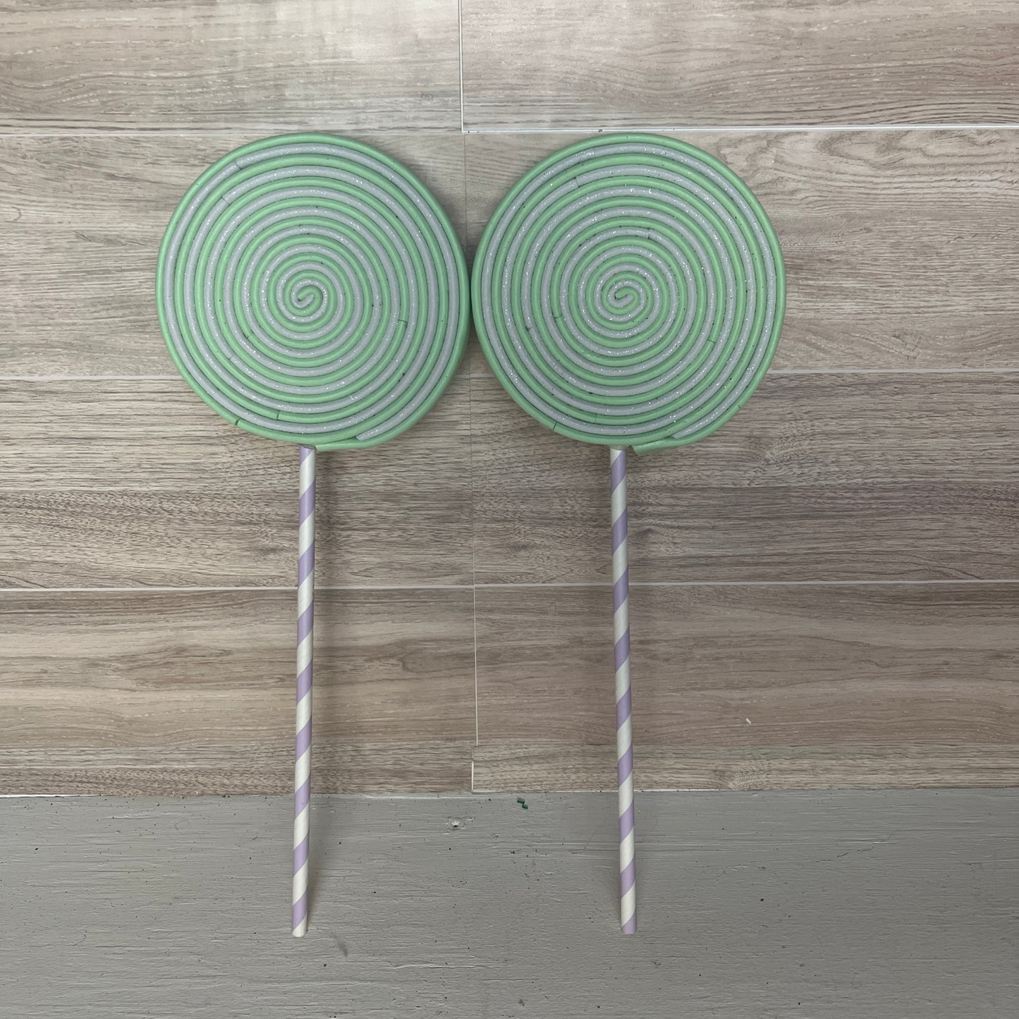 Mint Green, White,  Foam Lollipops (2)